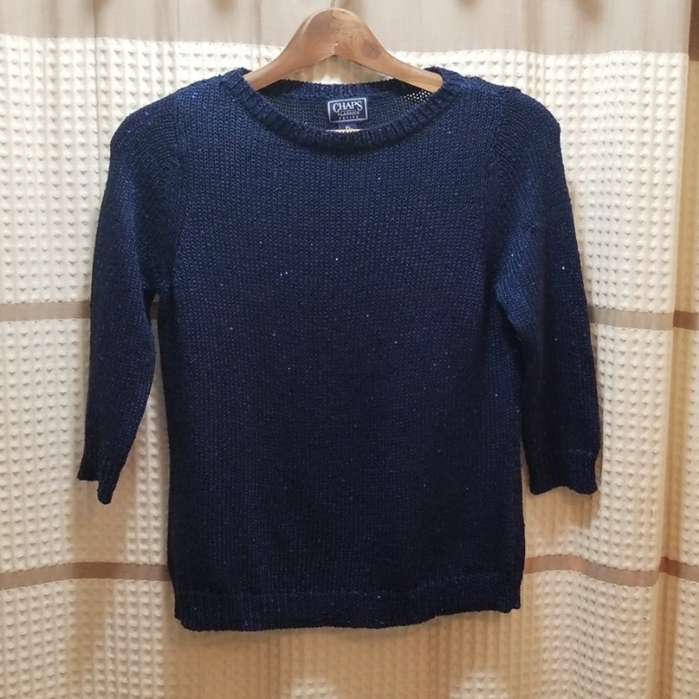 Chaps navy with sequins sweater pL